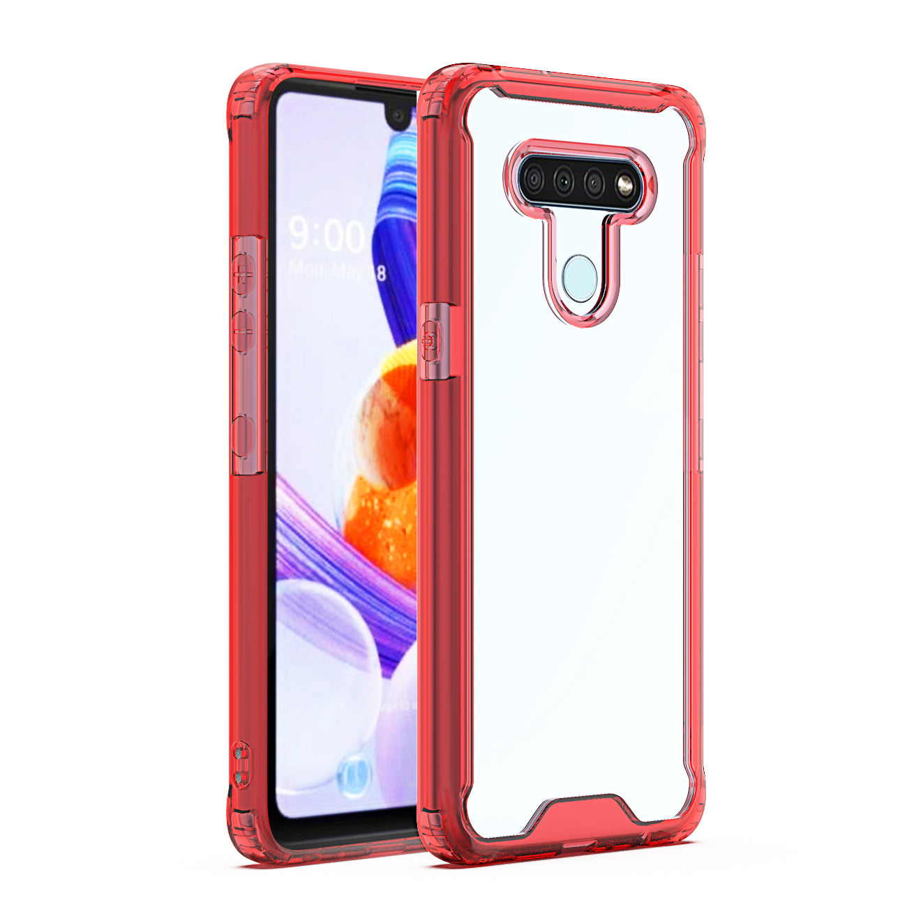 LG K51 High quality TPU Bumper and Clarity PC Case in Red