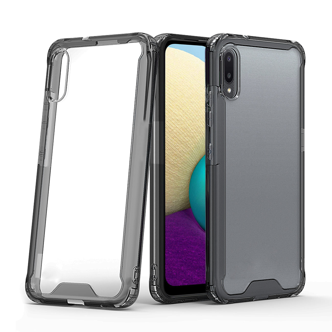 Reiko High Quality 2X Clean PC and TPU Bumper Case in Black for Samsung Galaxy A20 /M02