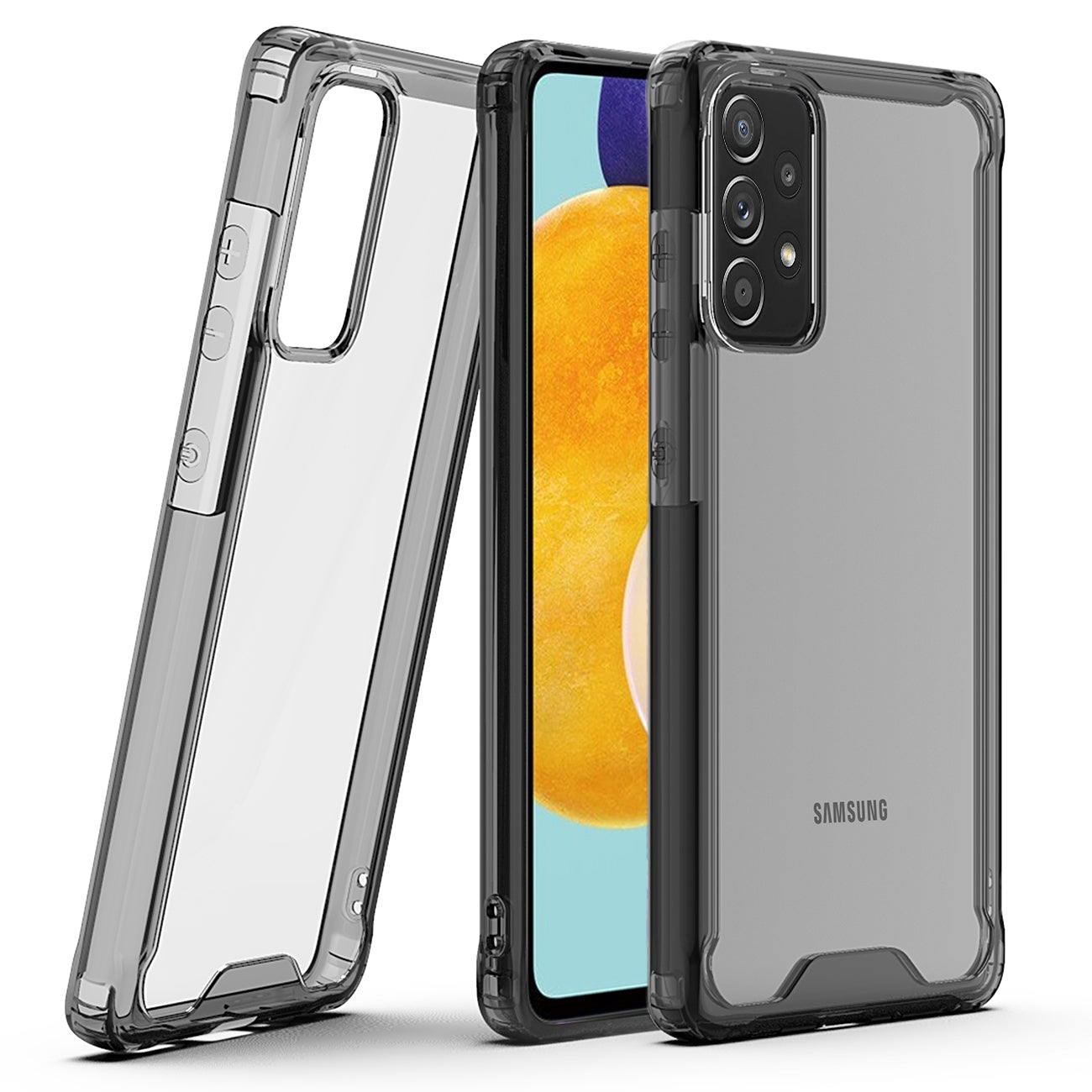 Reiko High Quality 2X Clean PC and TPU Bumper Case in Black for Samsung Galaxy A52 5G