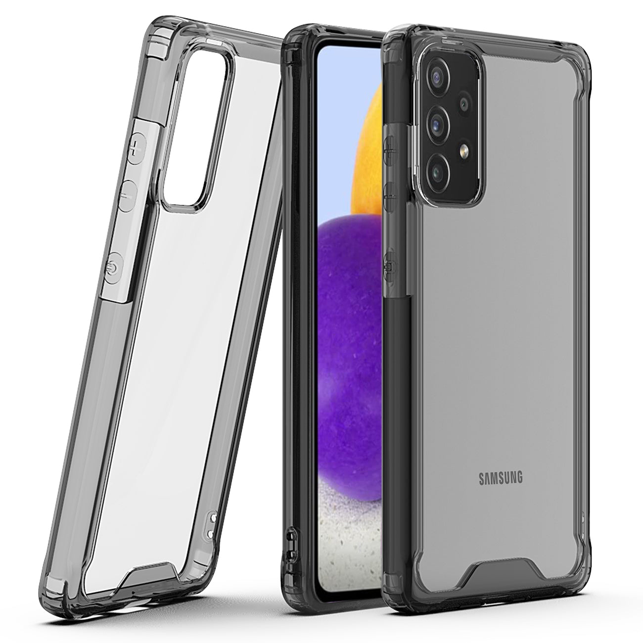 Reiko High Quality 2X Clean PC and TPU Bumper Case in Black for Samsung Galaxy A72 5G