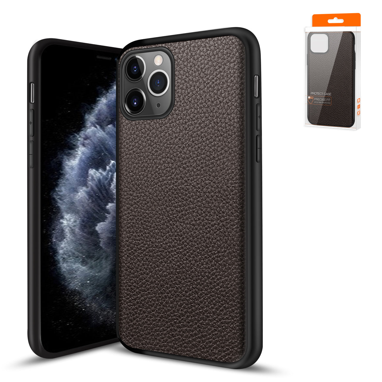 Reiko Premium PU Leather Outside and Flexible TPU Silicone Hybrid Slim Case for IPhone 11 Pro
