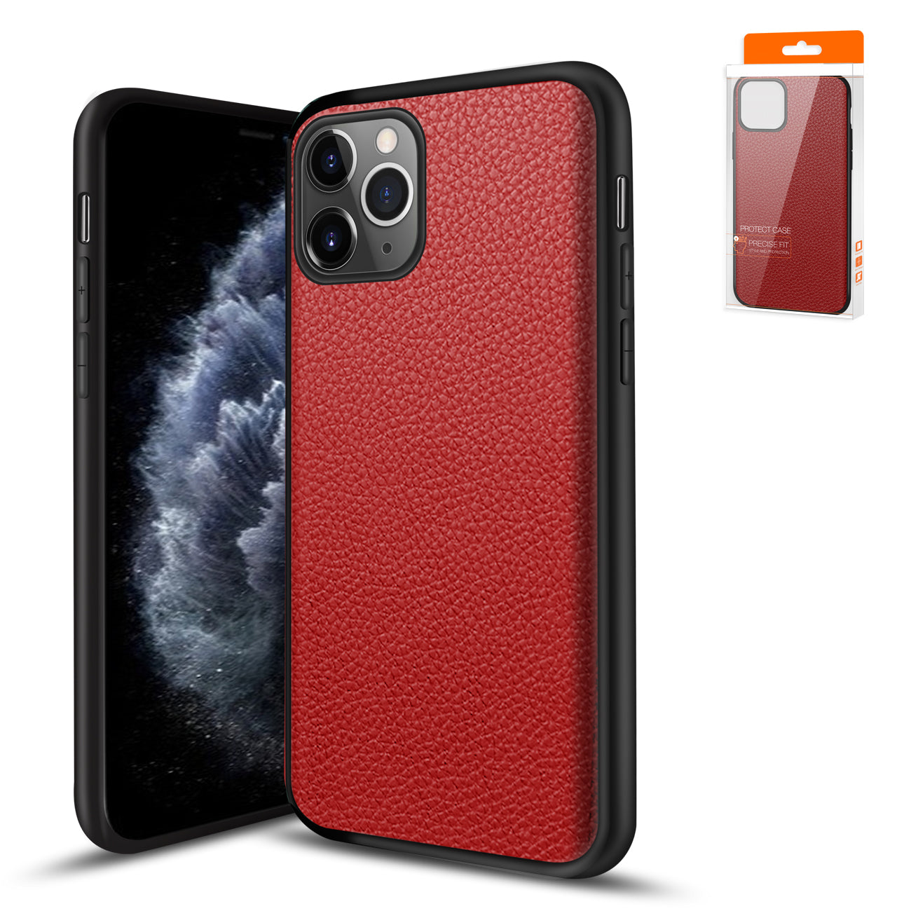 Reiko Premium PU Leather Outside and Flexible TPU Silicone Hybrid Slim Case for IPhone 11 Pro