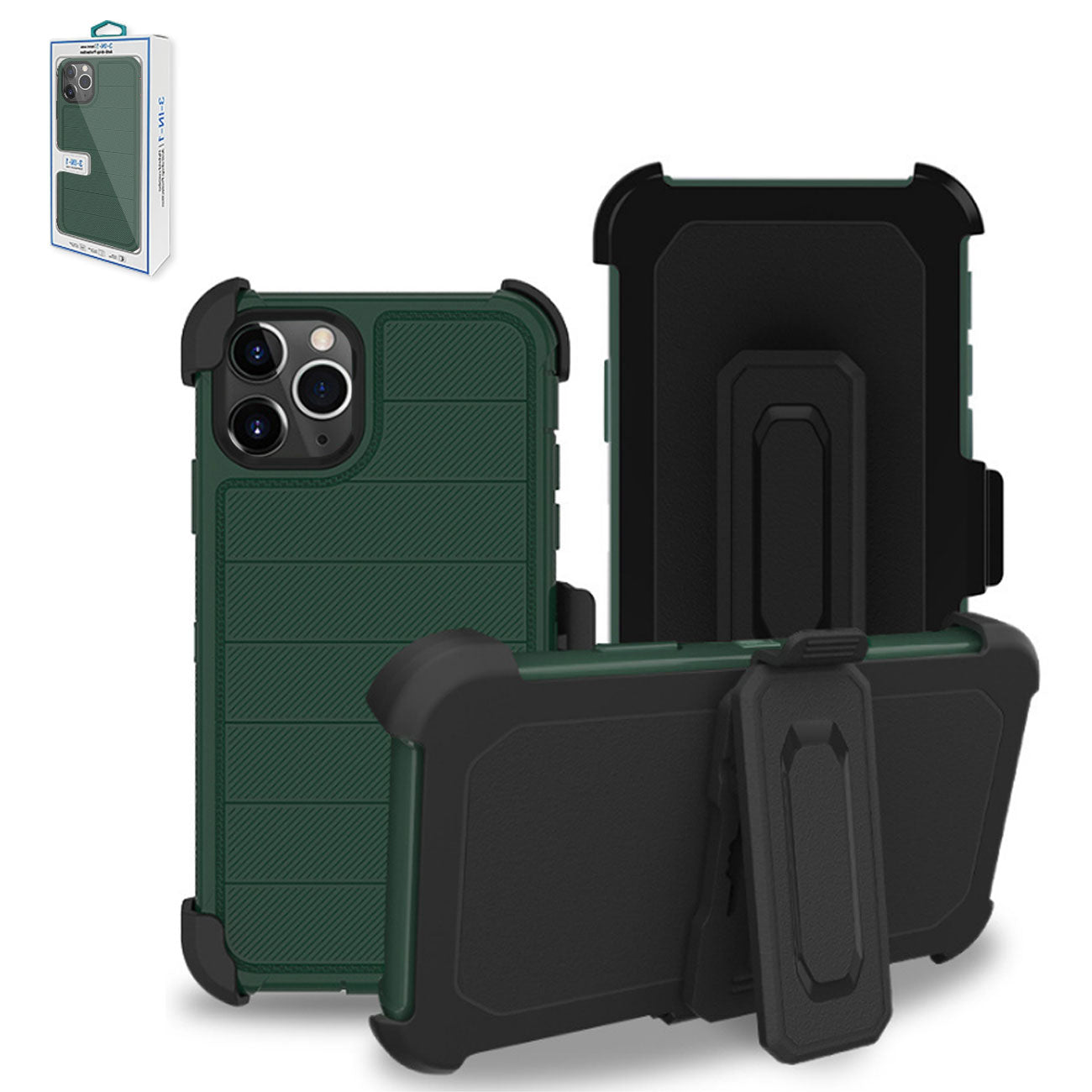 3-In-1 Hybrid Heavy Duty Holster Combo Case For iPhone 11 Pro in Green