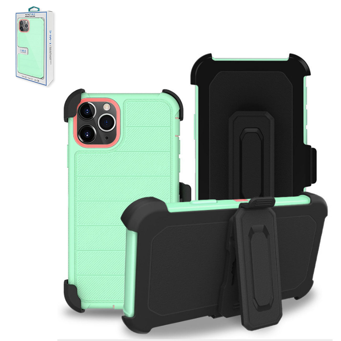 3-In-1 Hybrid Heavy Duty Holster Combo Case For iPhone 11 Pro in Green