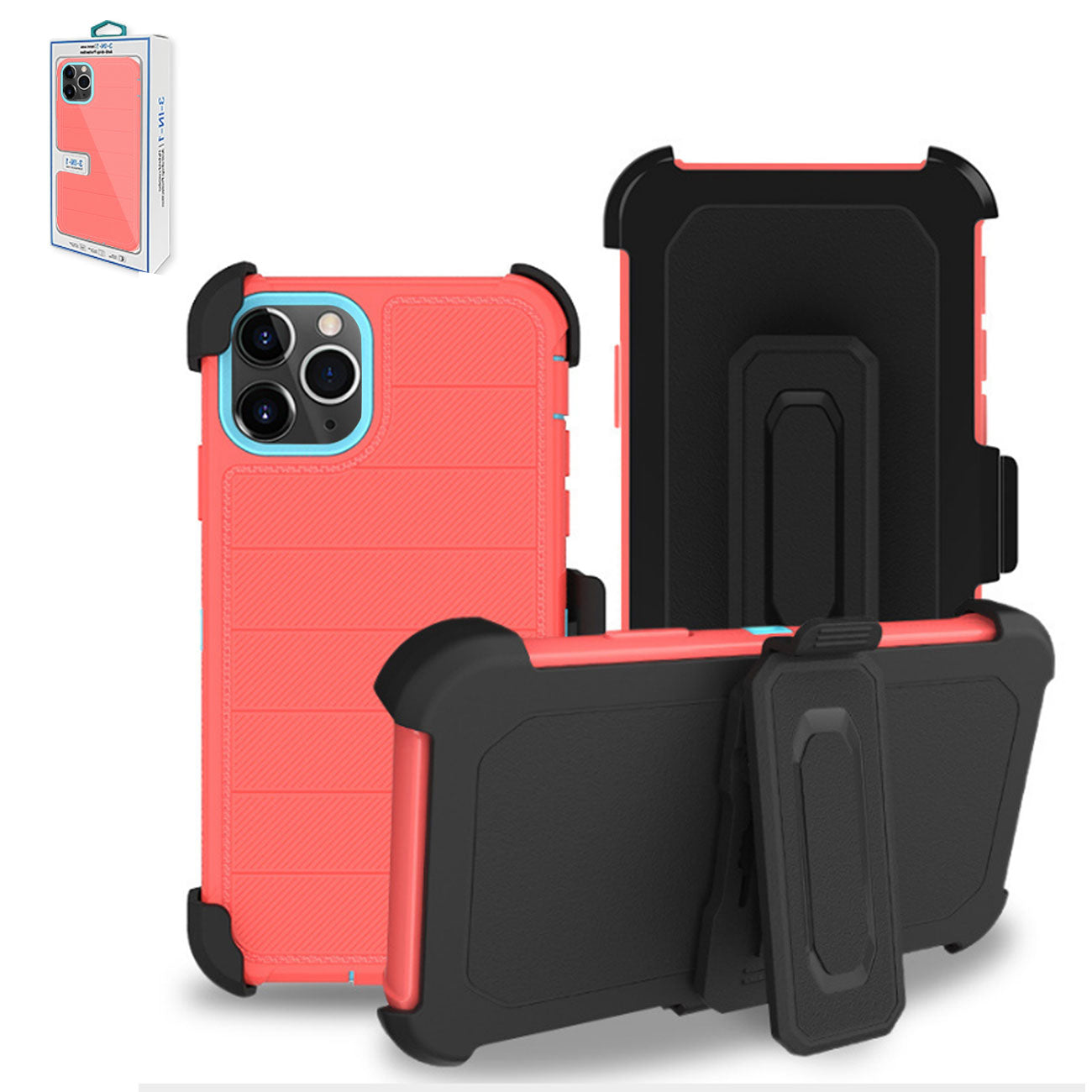 3-In-1 Hybrid Heavy Duty Holster Combo Case For iPhone 11 Pro in Red