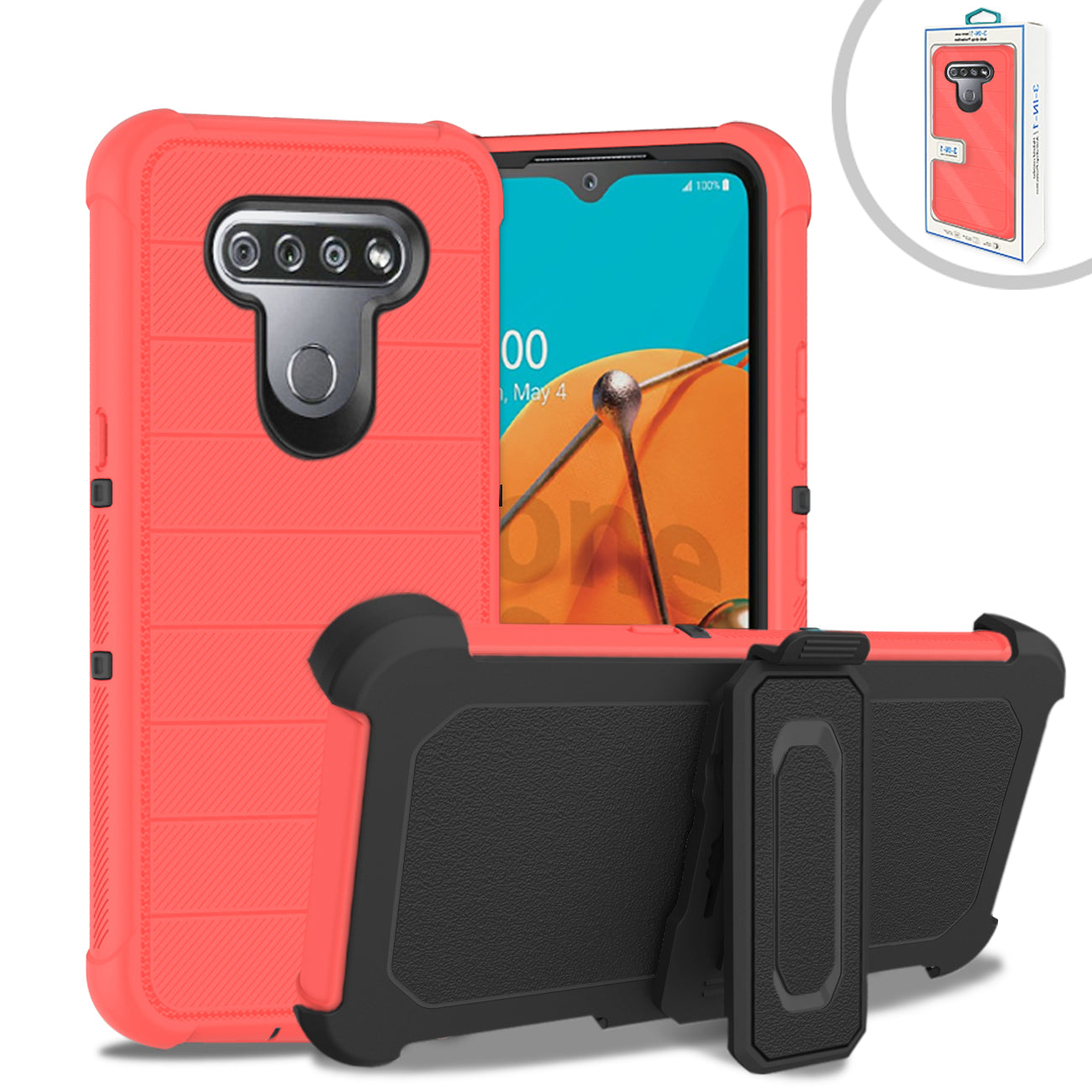 LG K51 3-In-1 Hybrid Heavy Duty Holster Combo Case in Pink