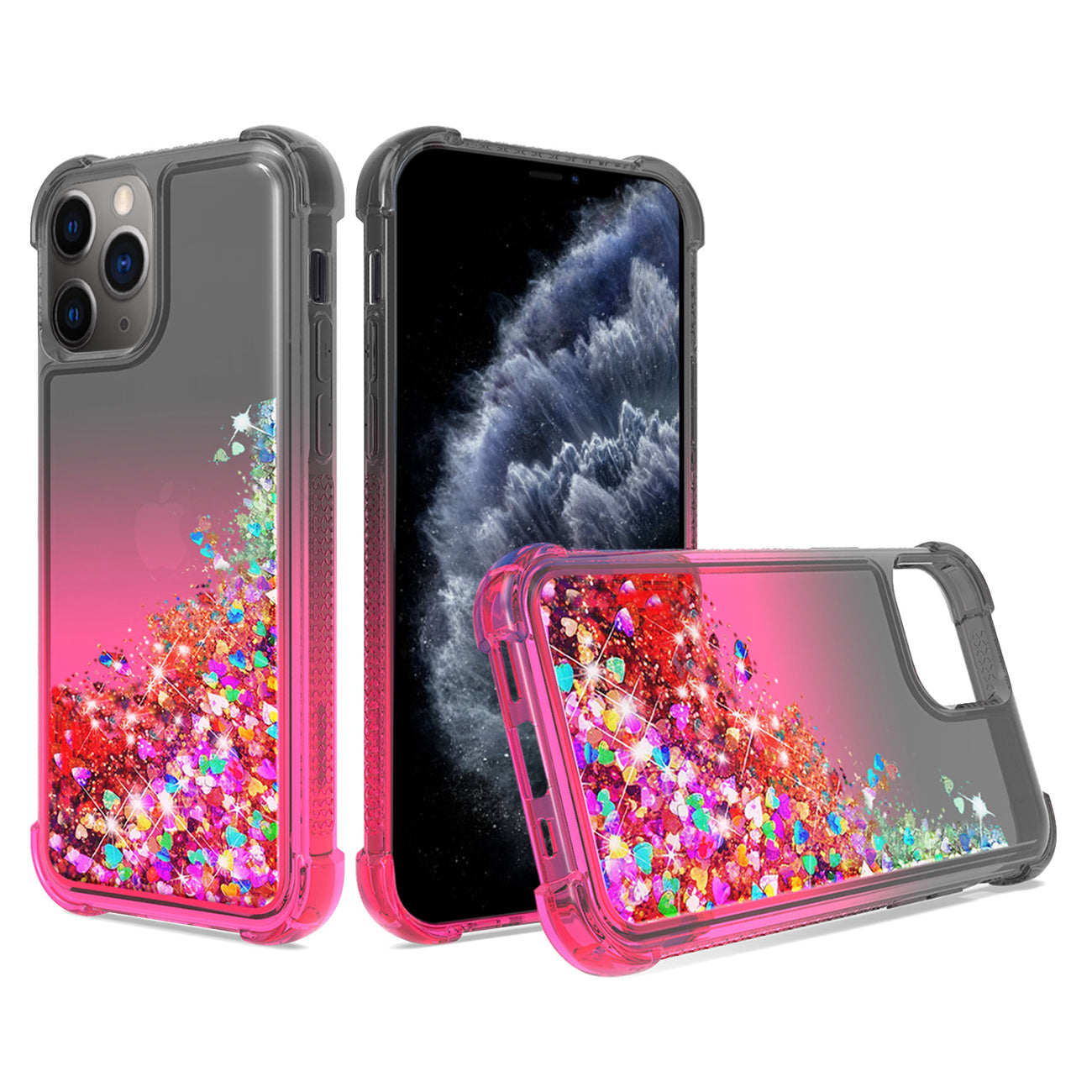 Shiny Flowing Glitter Liquid Bumper Case For iPhone 11 Pro Max in Black