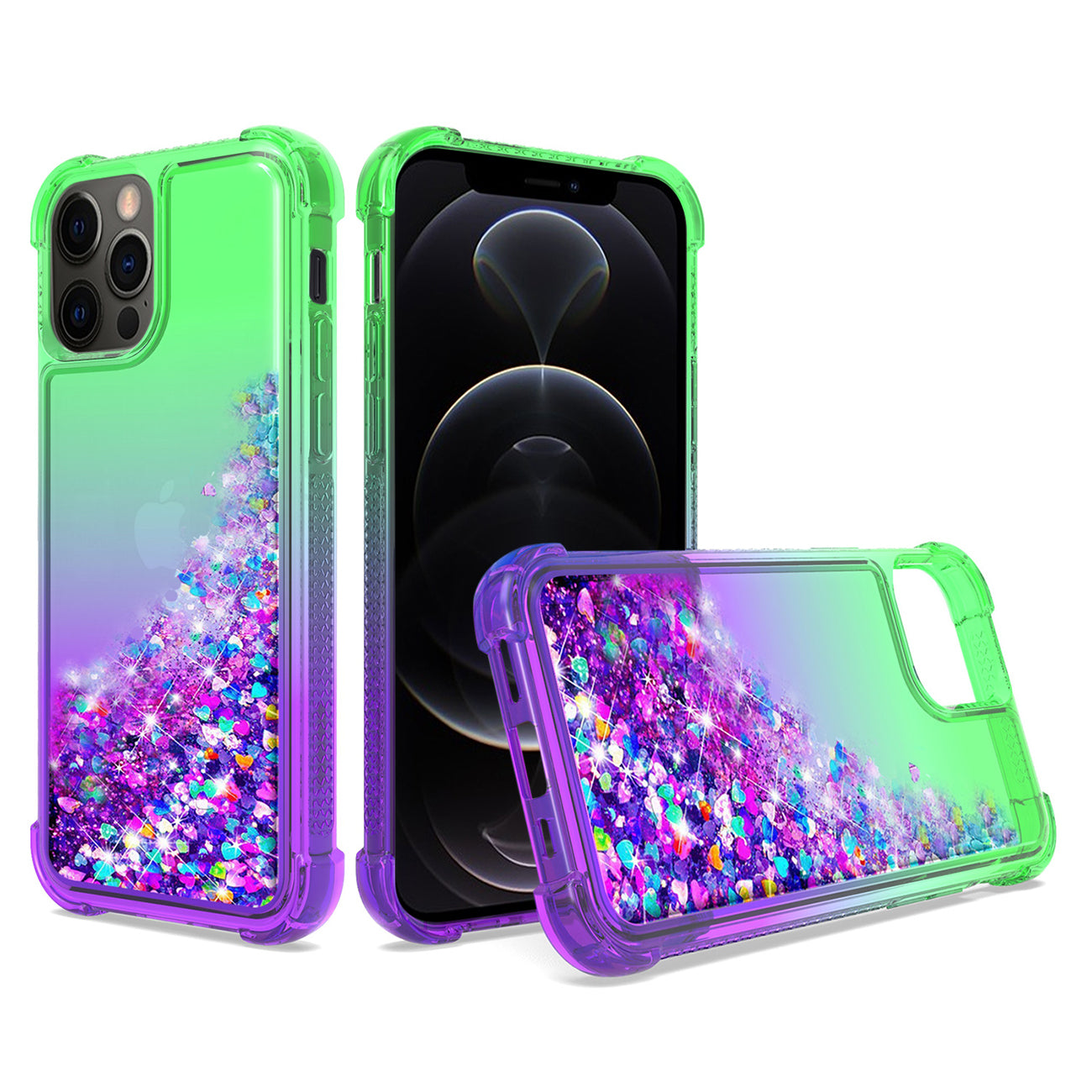 Shiny Flowing Glitter Liquid Bumper Case For iPhone 12 Pro Max in Green