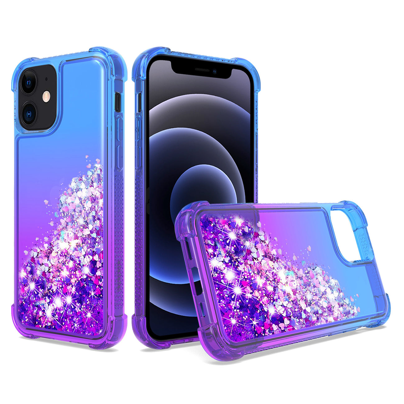 Shiny Flowing Glitter Liquid Bumper Case For iPhone 12 MINI in Blue