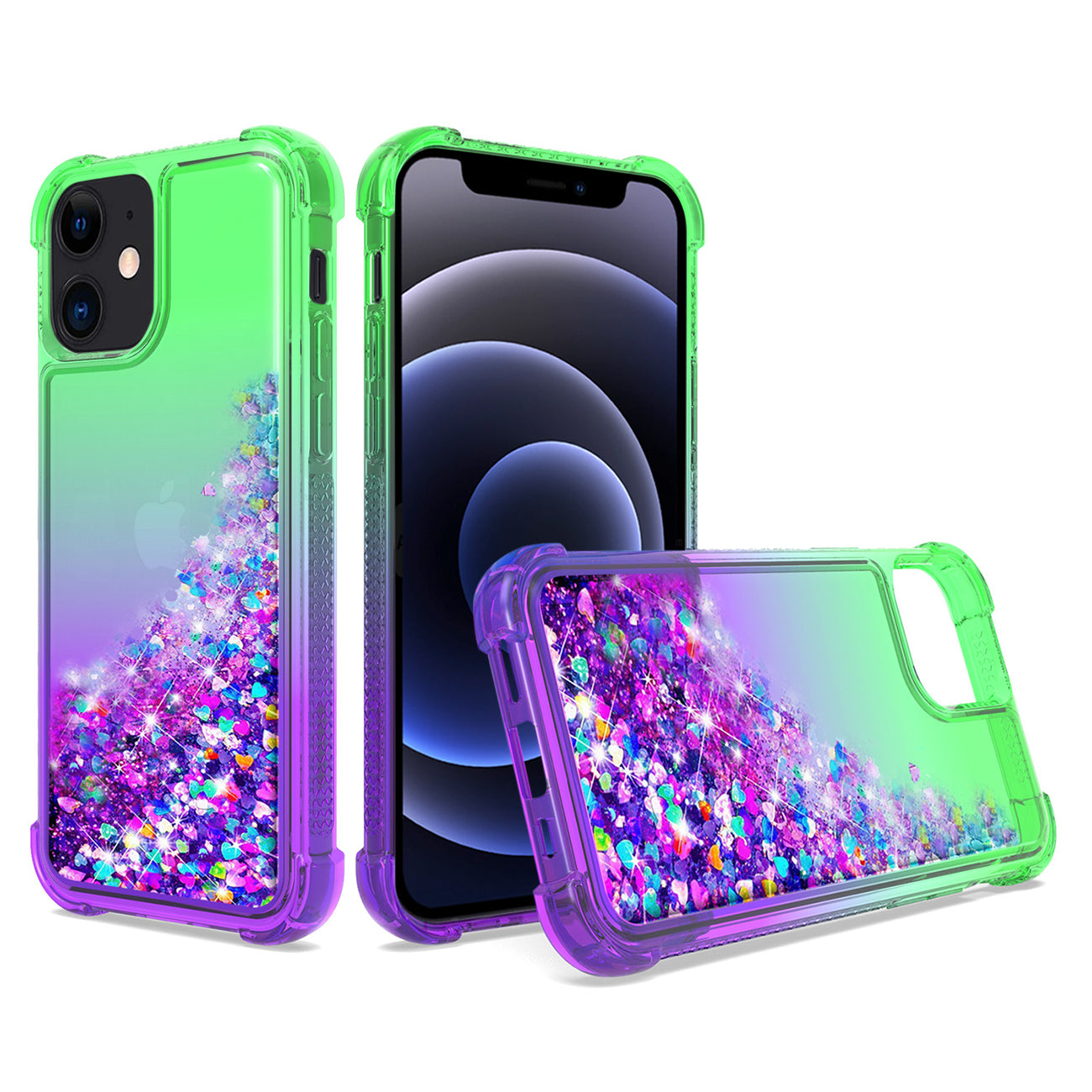 Shiny Flowing Glitter Liquid Bumper Case For iPhone 12 MINI in Green