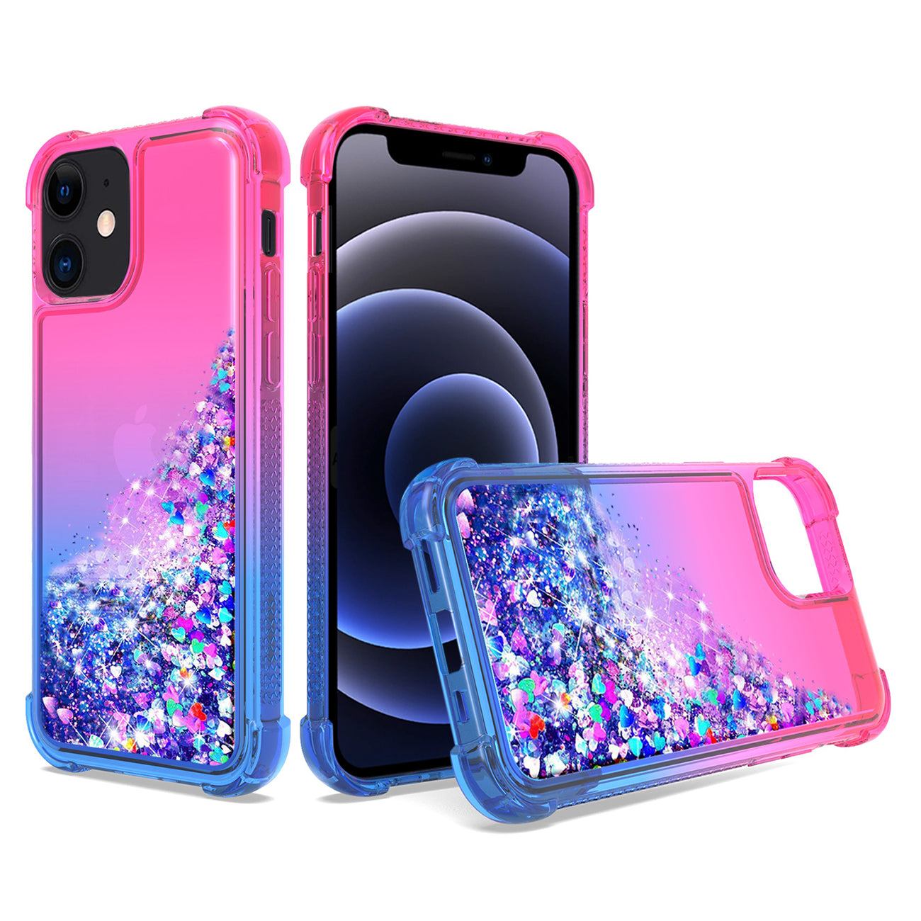 Shiny Flowing Glitter Liquid Bumper Case For iPhone 12 MINI in Pink