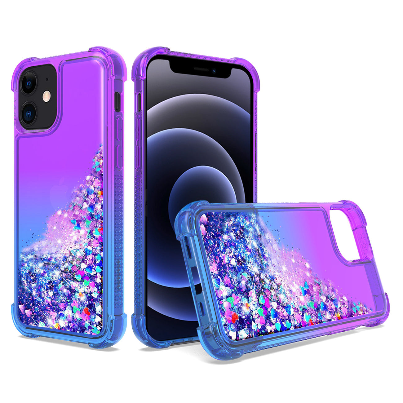 Shiny Flowing Glitter Liquid Bumper Case For iPhone 12 MINI in Purple