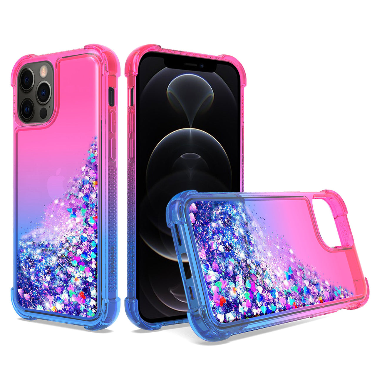 Shiny Flowing Glitter Liquid Bumper Case For iPhone 12/iPhone 12 Pro in Pink