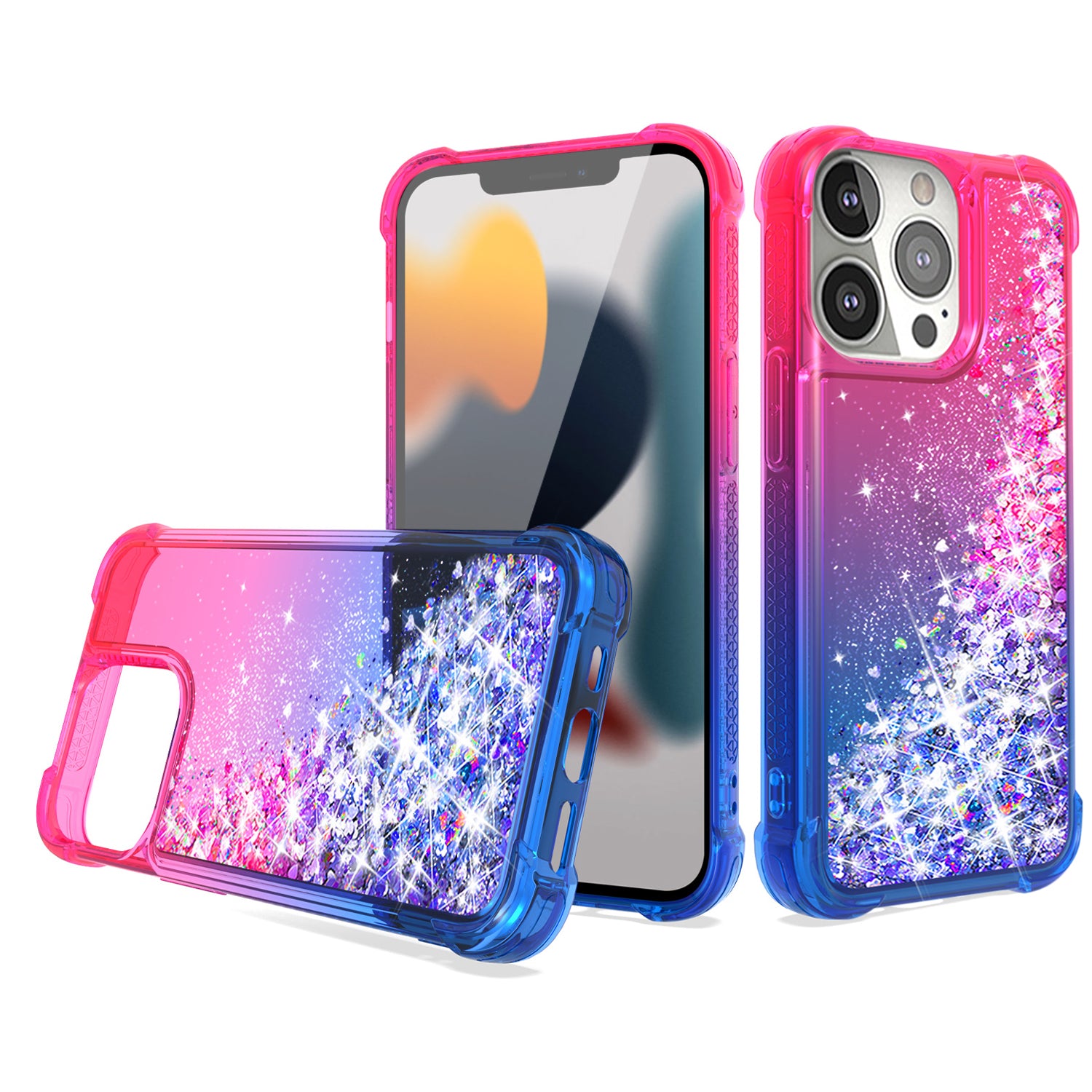 Shiny Flowing Glitter Liquid Bumper Case For iPhone 13 Pro Max in Pink