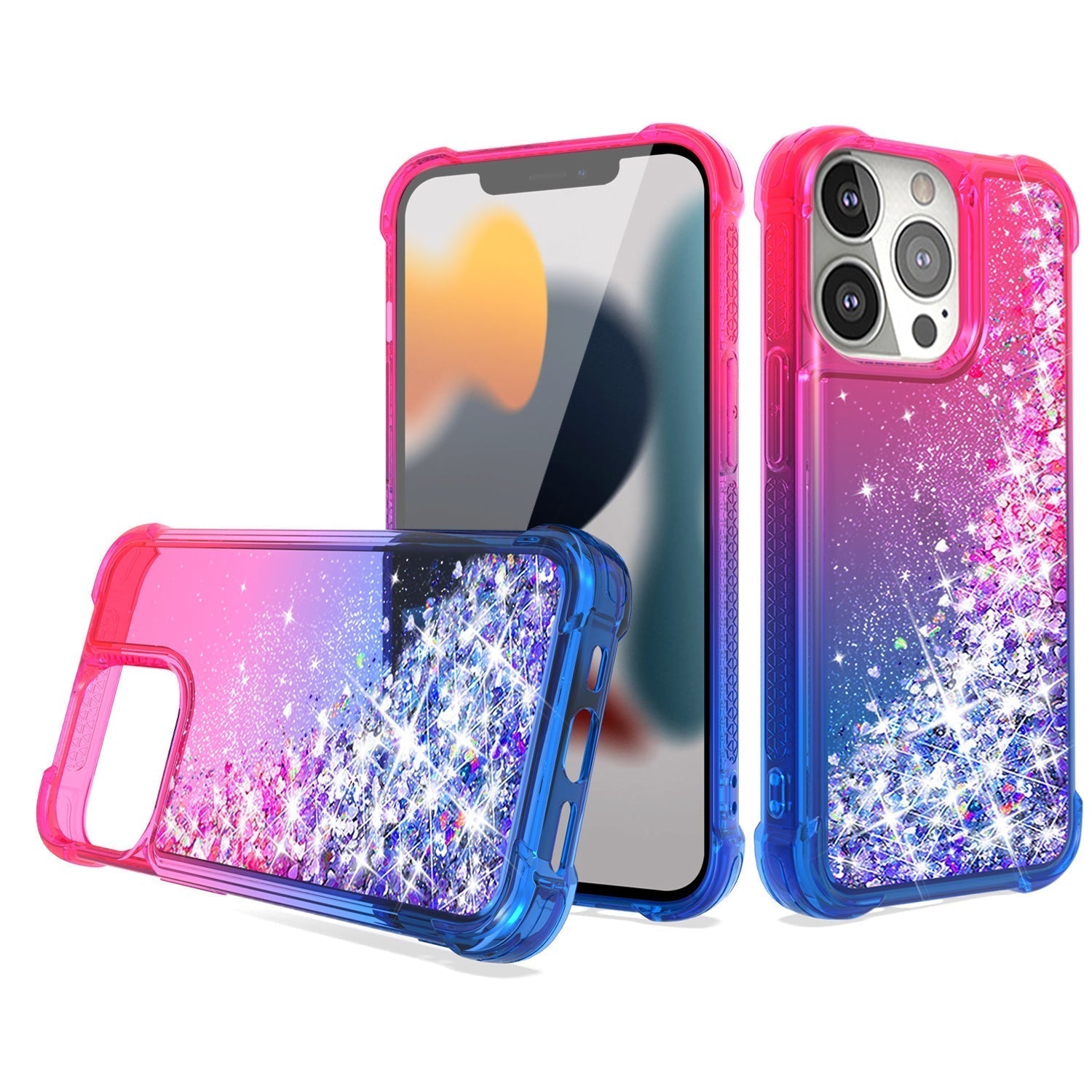Shiny Flowing Glitter Liquid Bumper Case For iPhone 13 Pro Max in Pink – view 2