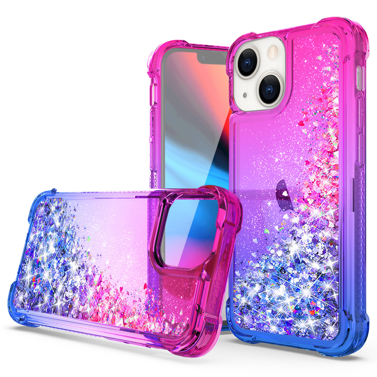 Shiny Flowing Glitter Liquid Bumper Case For iPhone 13 in Pink – view 2