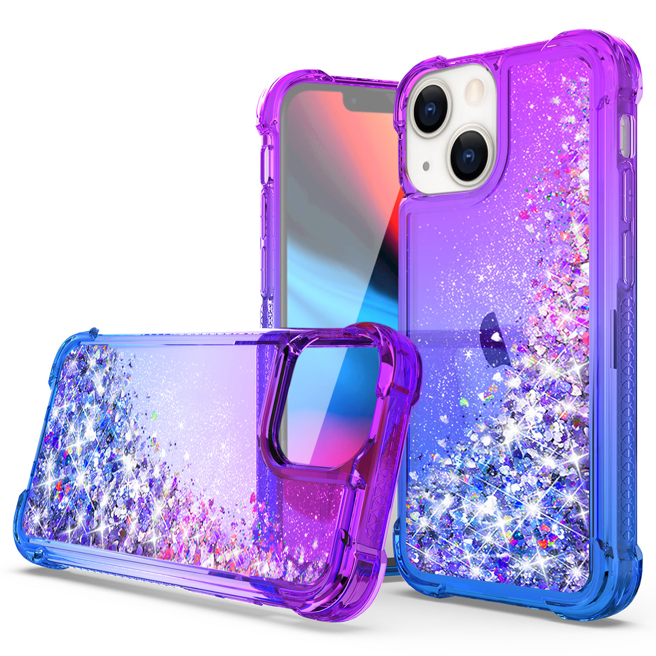 Shiny Flowing Glitter Liquid Bumper Case For iPhone 13 in Purple