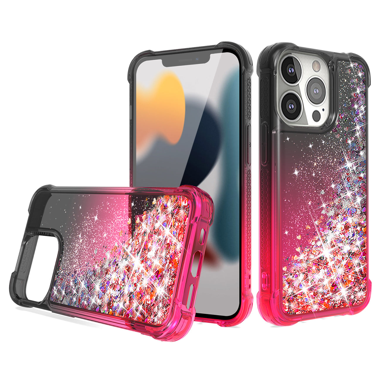 Shiny Flowing Glitter Liquid Bumper Case For iPhone 13 Pro in Black