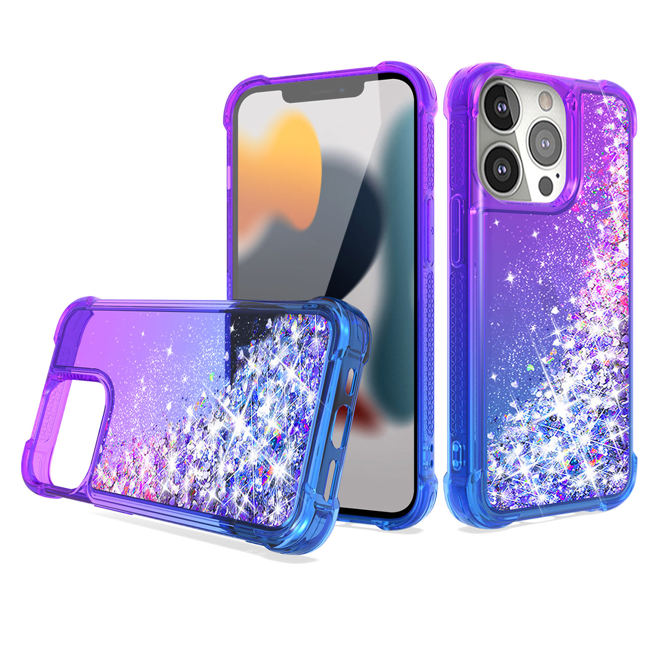 Shiny Flowing Glitter Liquid Bumper Case For iPhone 13 Pro in Purple