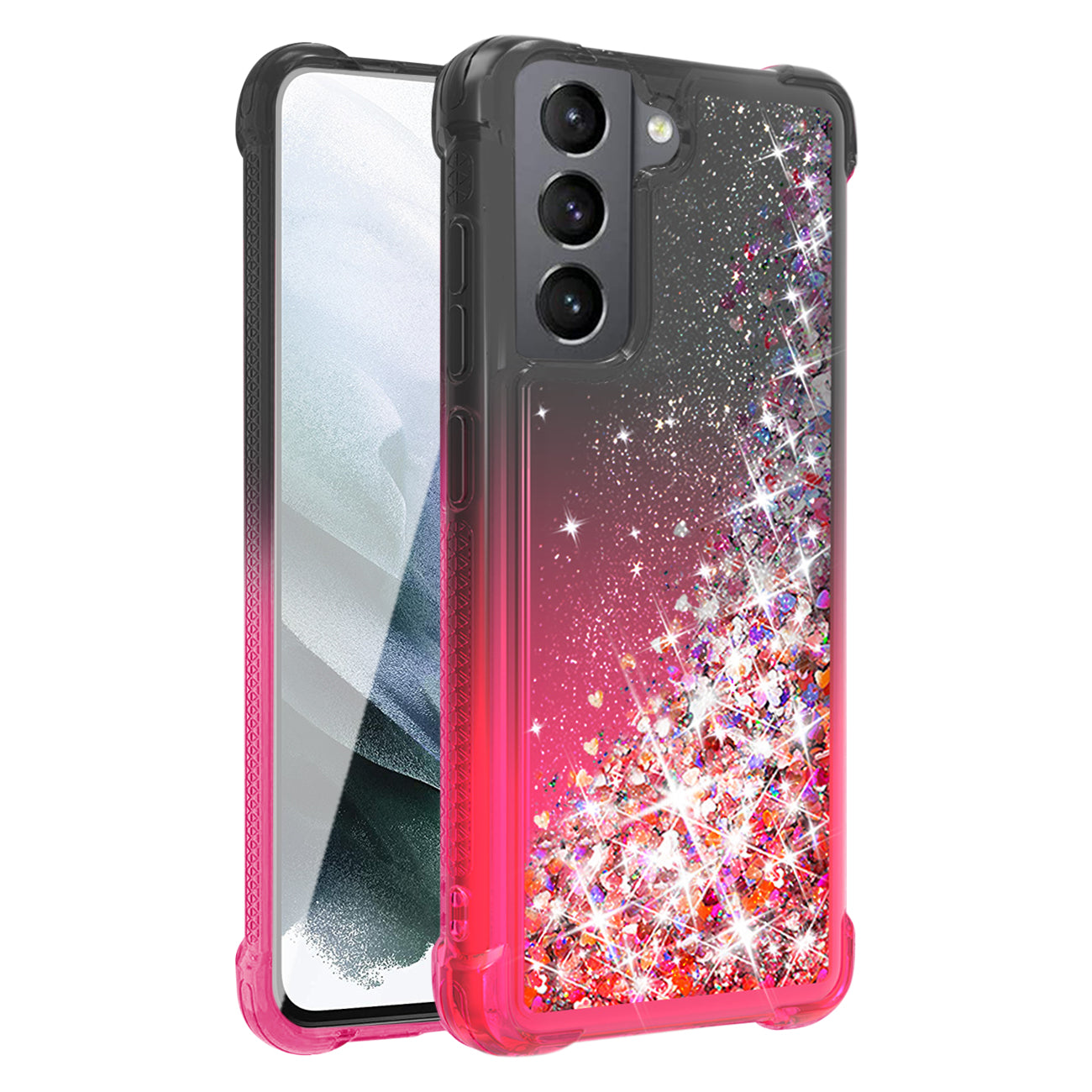 Shiny Flowing Glitter Liquid Bumper Case for Galaxy S21 FE in Black