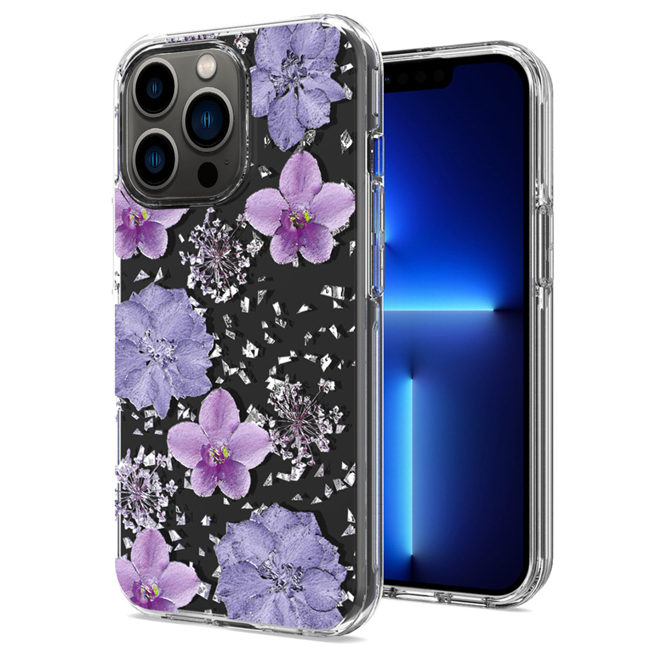 Pressed dried flower Design Phone case For iPhone 13Pro in Purple – view 2