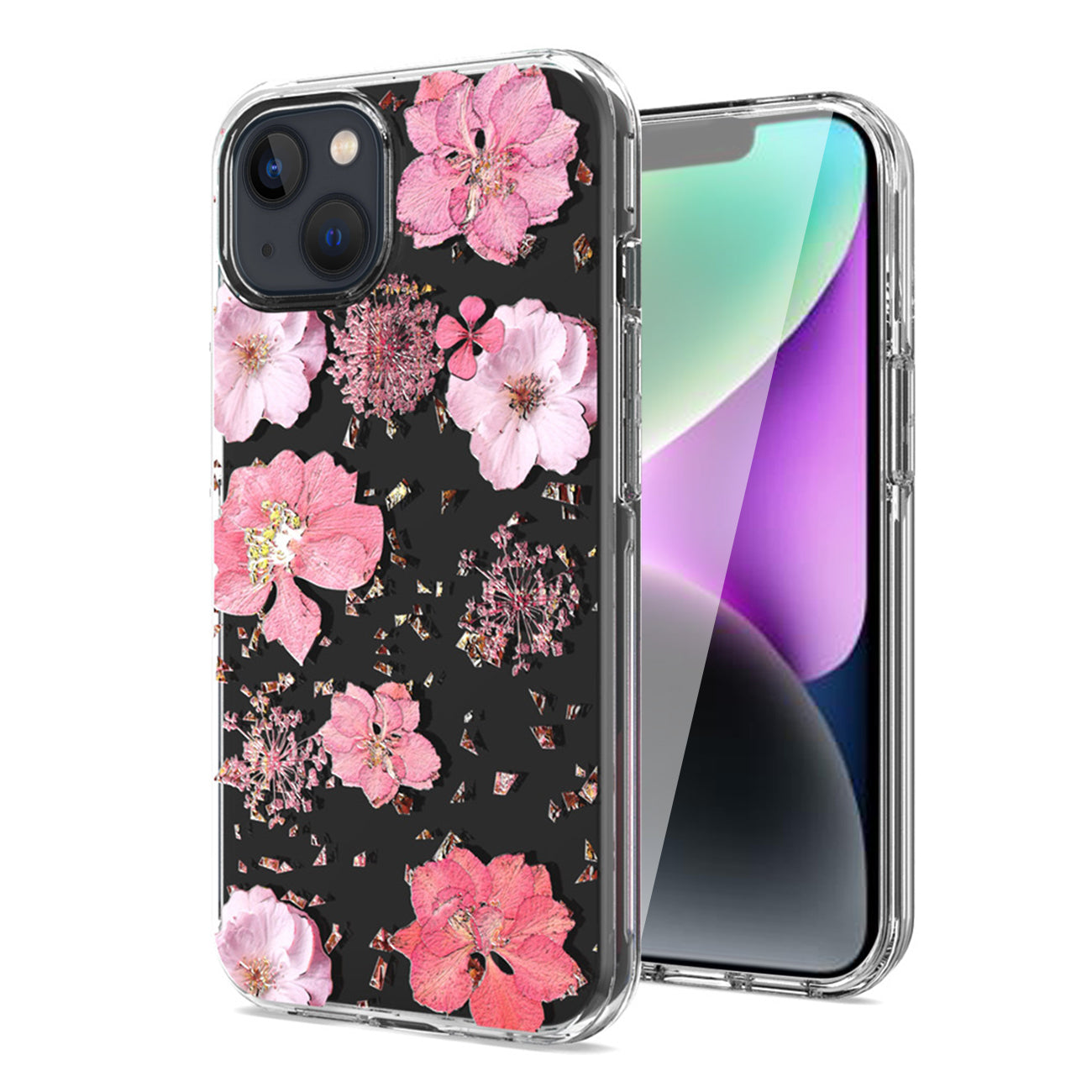 Pressed dried flower Design Phone case For iPhone 14 /13 in Pink – view 2