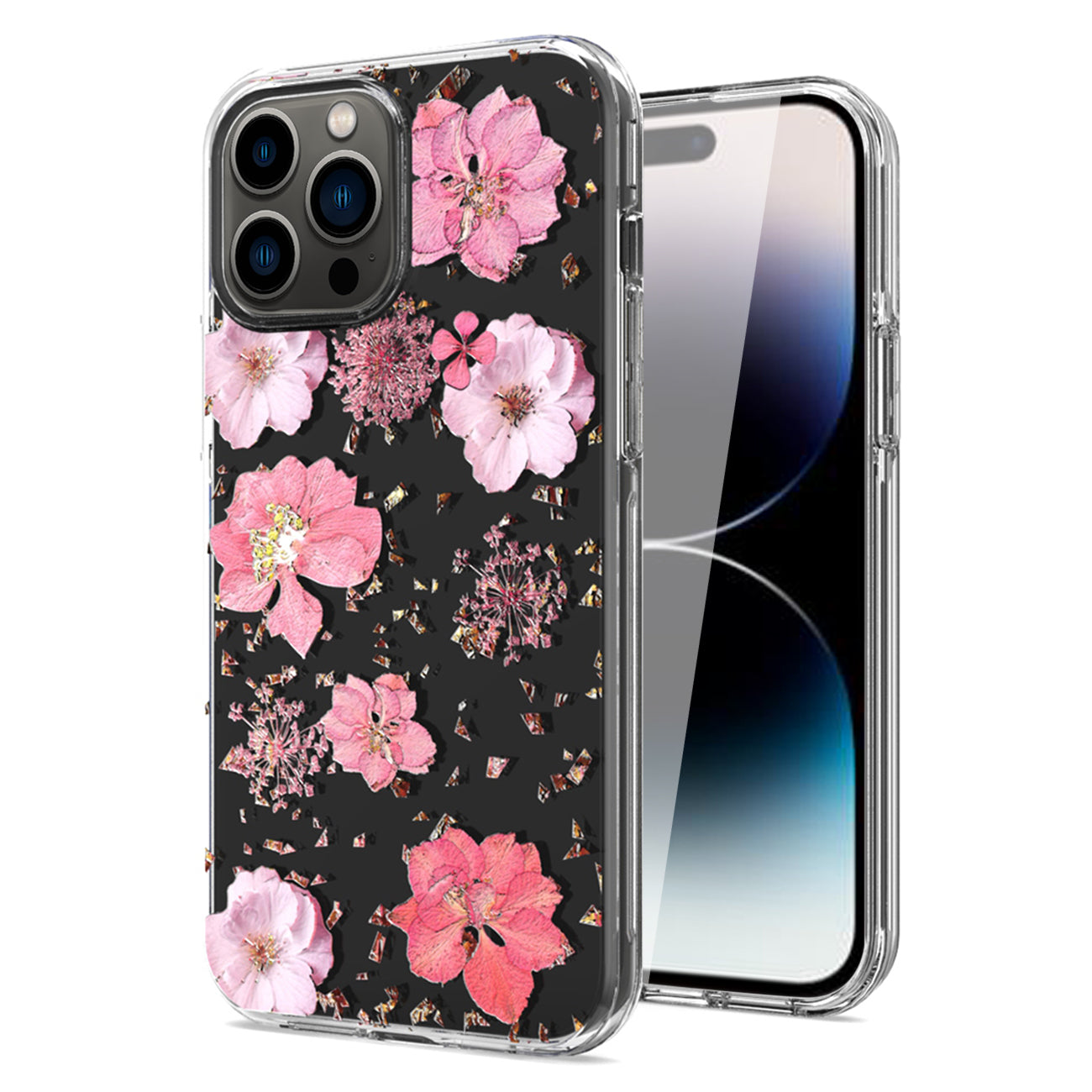Pressed dried flower Design Phone case For iPhone 14 Pro in Pink – view 2