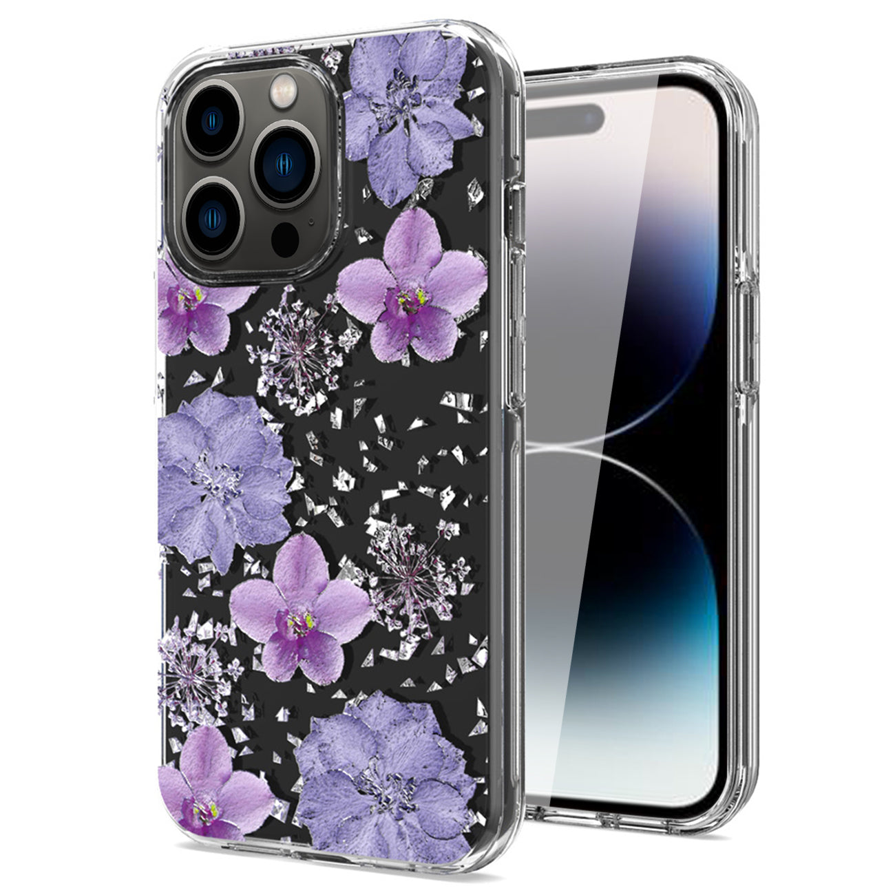 Pressed dried flower Design Phone case For iPhone 14 Pro in Purple