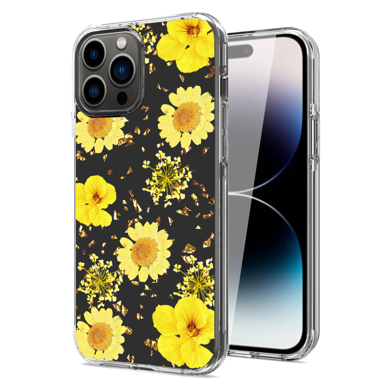 Pressed dried flower Design Phone case For iPhone 14 Pro max in Yellow – view 2