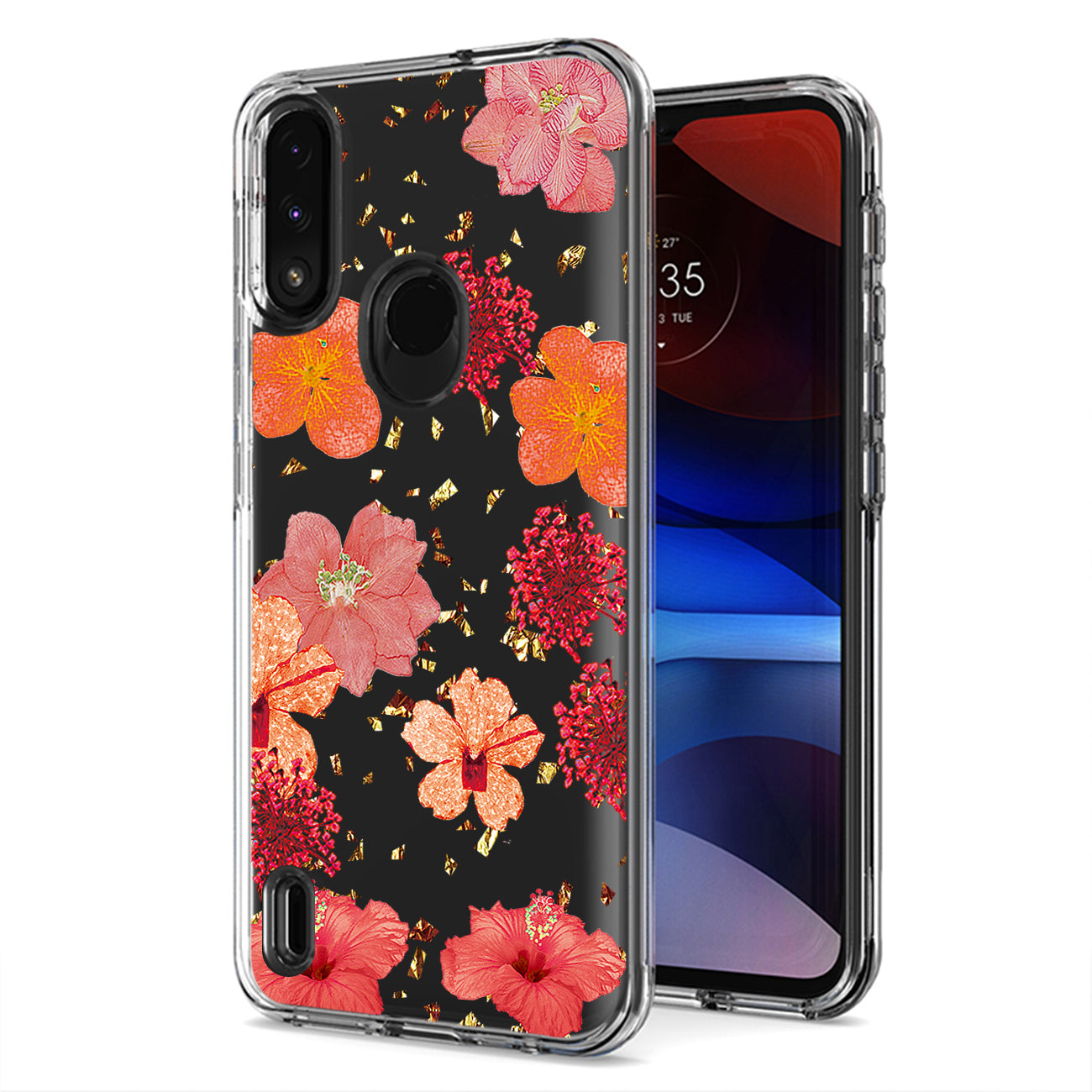 Pressed dried flower Design Phone case for Moto E7 Power 2021 in Red