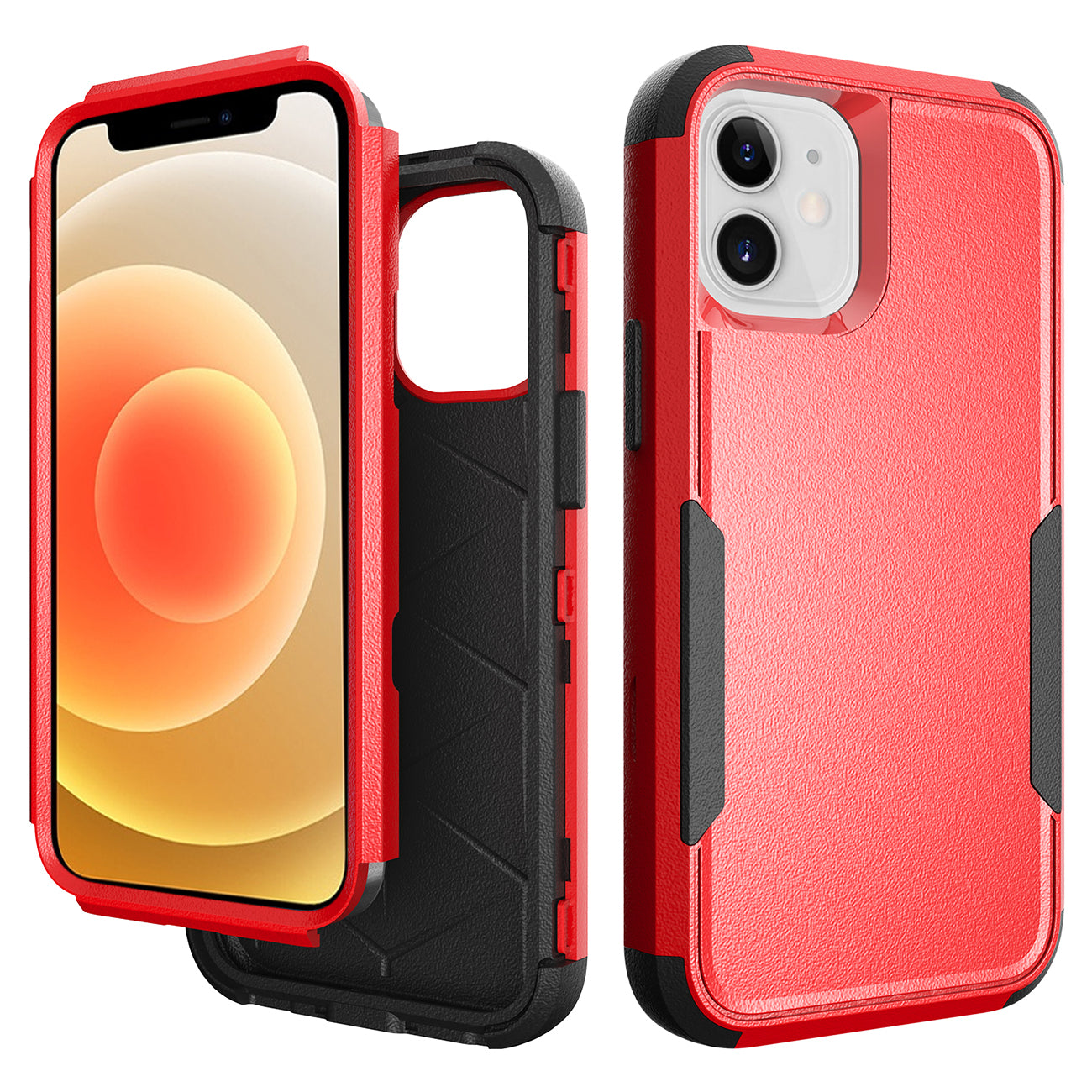 3in1 Hybrid Heavy Duty Defender Rugged Armor Case For iPhone 12 MINI in Red