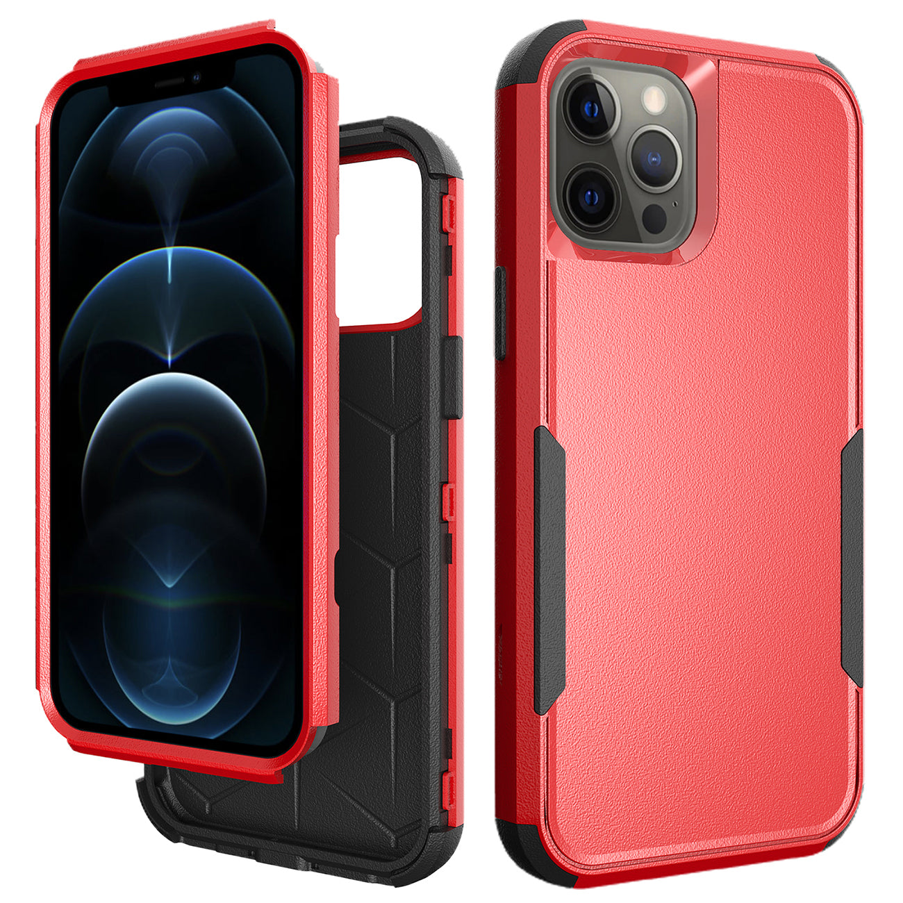 3in1 Hybrid Heavy Duty Defender Rugged Armor Case For iPhone 12 Pro Max in Red