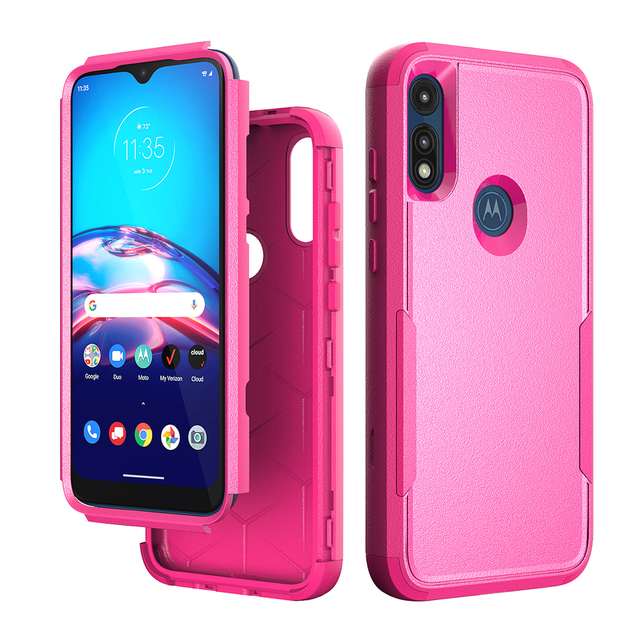 3in1 Hybrid Heavy Duty Defender Rugged Armor Case for Motorola E7 2020 in Hot pink