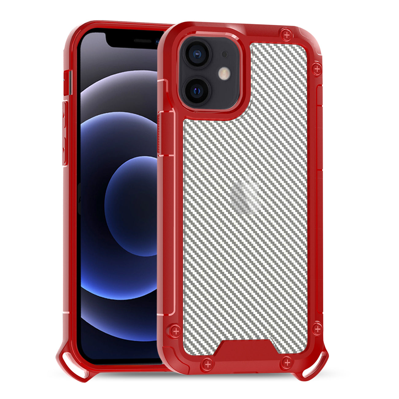 Reiko Shockproof PC Bumper Case With Carbon Fiber Pattern in Red For iPhone 12 Mini