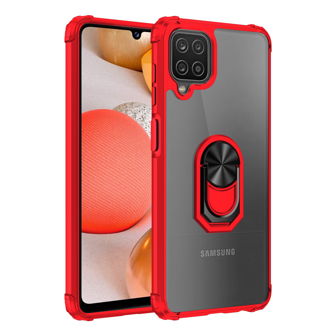 Kickstand Ring Holder TPU Shockproof Case With Magnetic Car Mount in Red