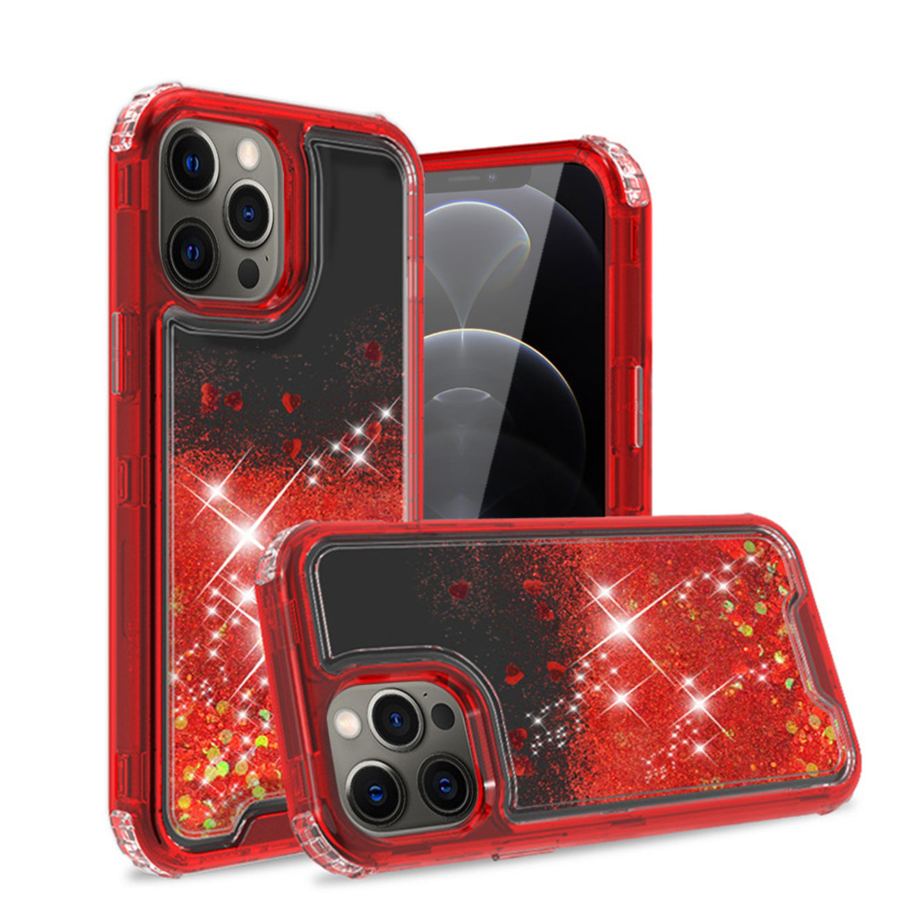 Glitter Case Moving Quicksand in BlackAPPLE iPhone 12/iPhone 12 Pro in Red