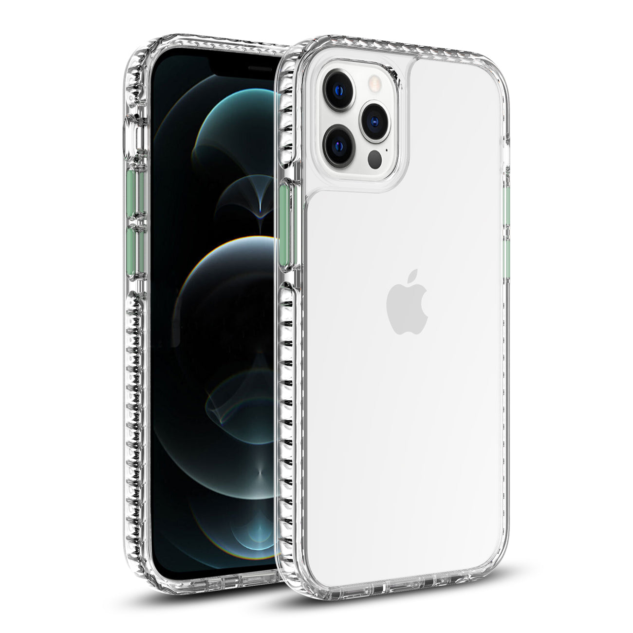 TPU Bumper Shockproof Case With Embedded Coil in BlackAPPLE iPhone 12/iPhone 12 Pro in Clear Green