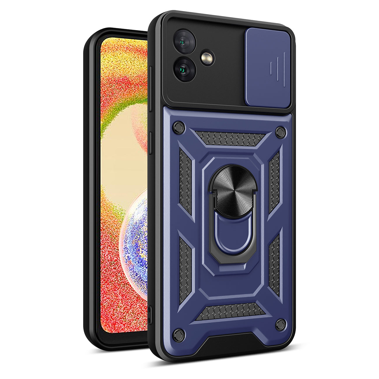 Kickstand Ring Holder with Slide Camera Cover TPU Magnetic Car Mount for Galaxy A04 in Blue – view 2