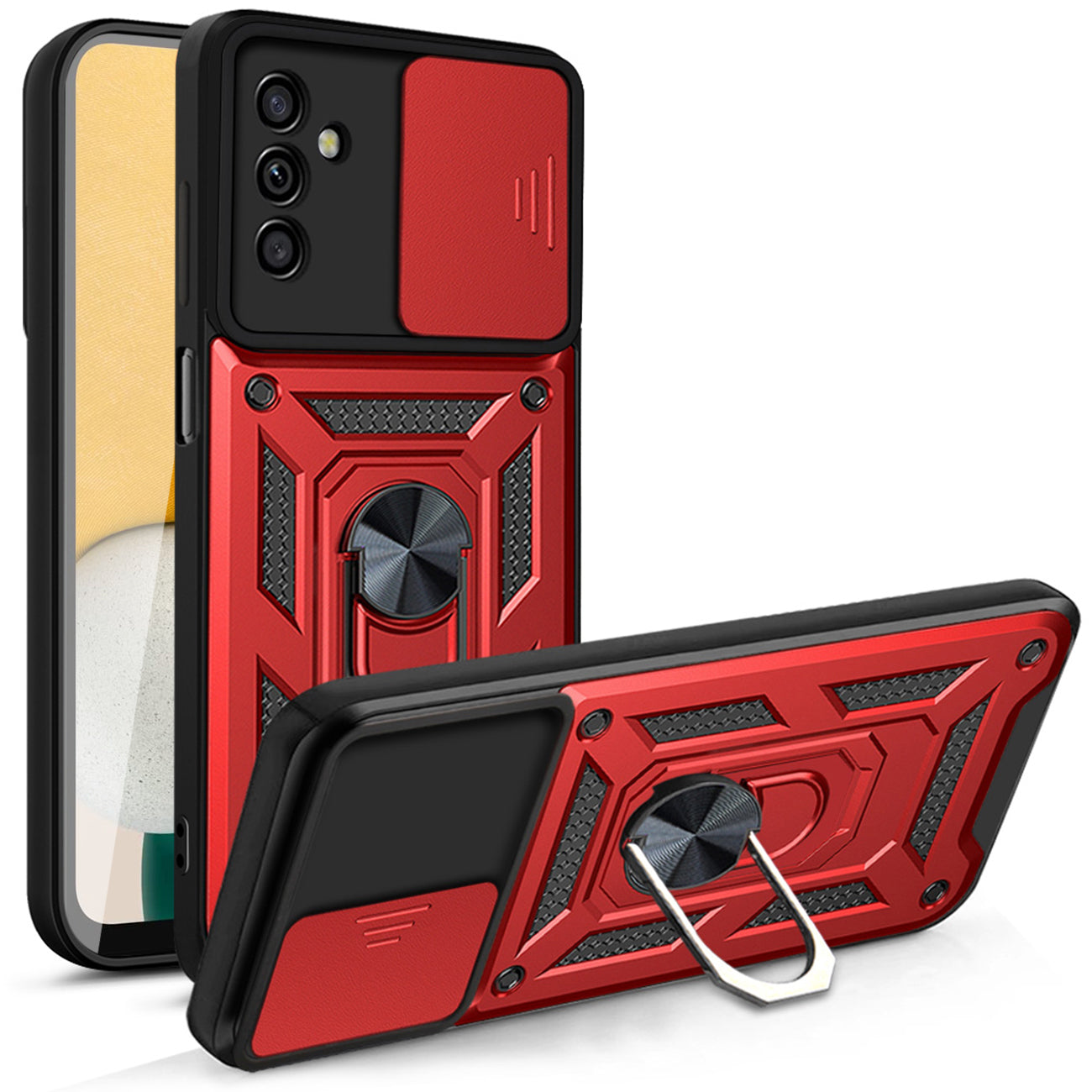 Kickstand Ring Holder with Slide Camera Cover TPU Magnetic Car Mount for Galaxy A13 5G/A04S in Red – view 2