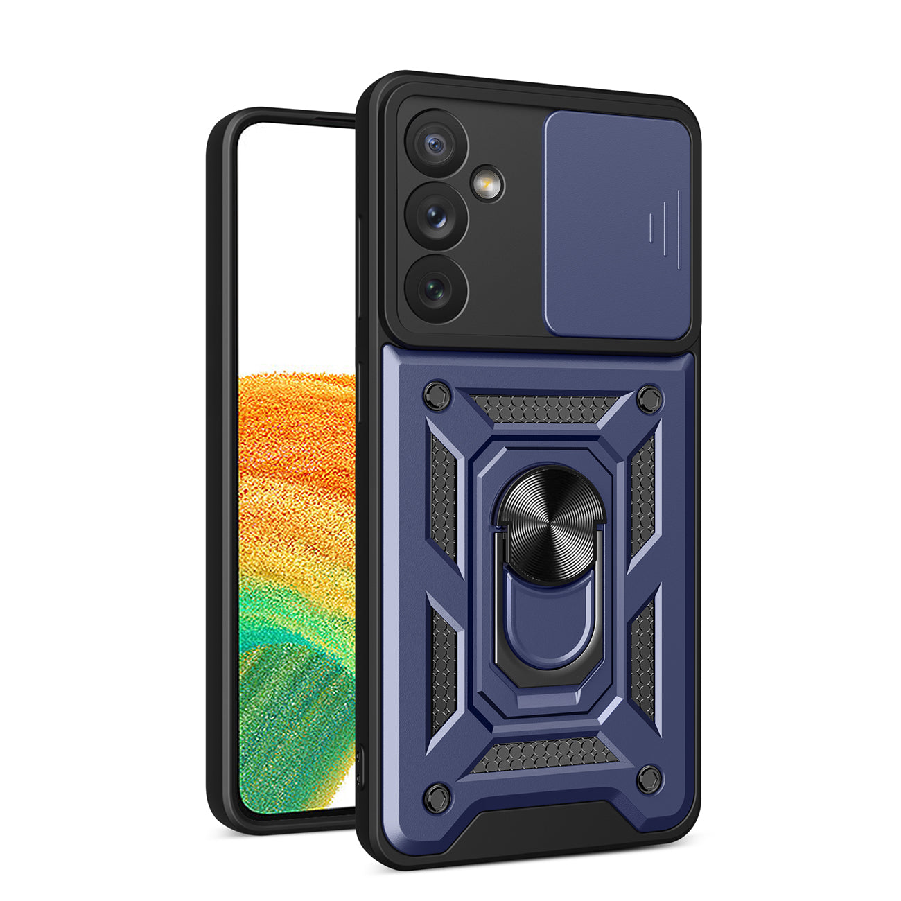 Kickstand Ring Holder with Slide Camera Cover TPU Magnetic Car Mount for Galaxy A34 5G in Blue – view 2