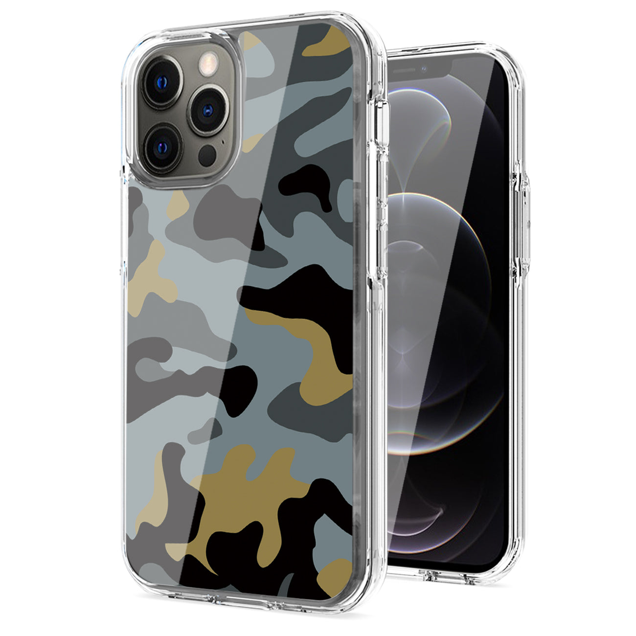 Camouflage Dual Layer Hybrid Hard Plastic and Soft TPU Rubber Case Cover for iPhone 12 Pro Max in Blue