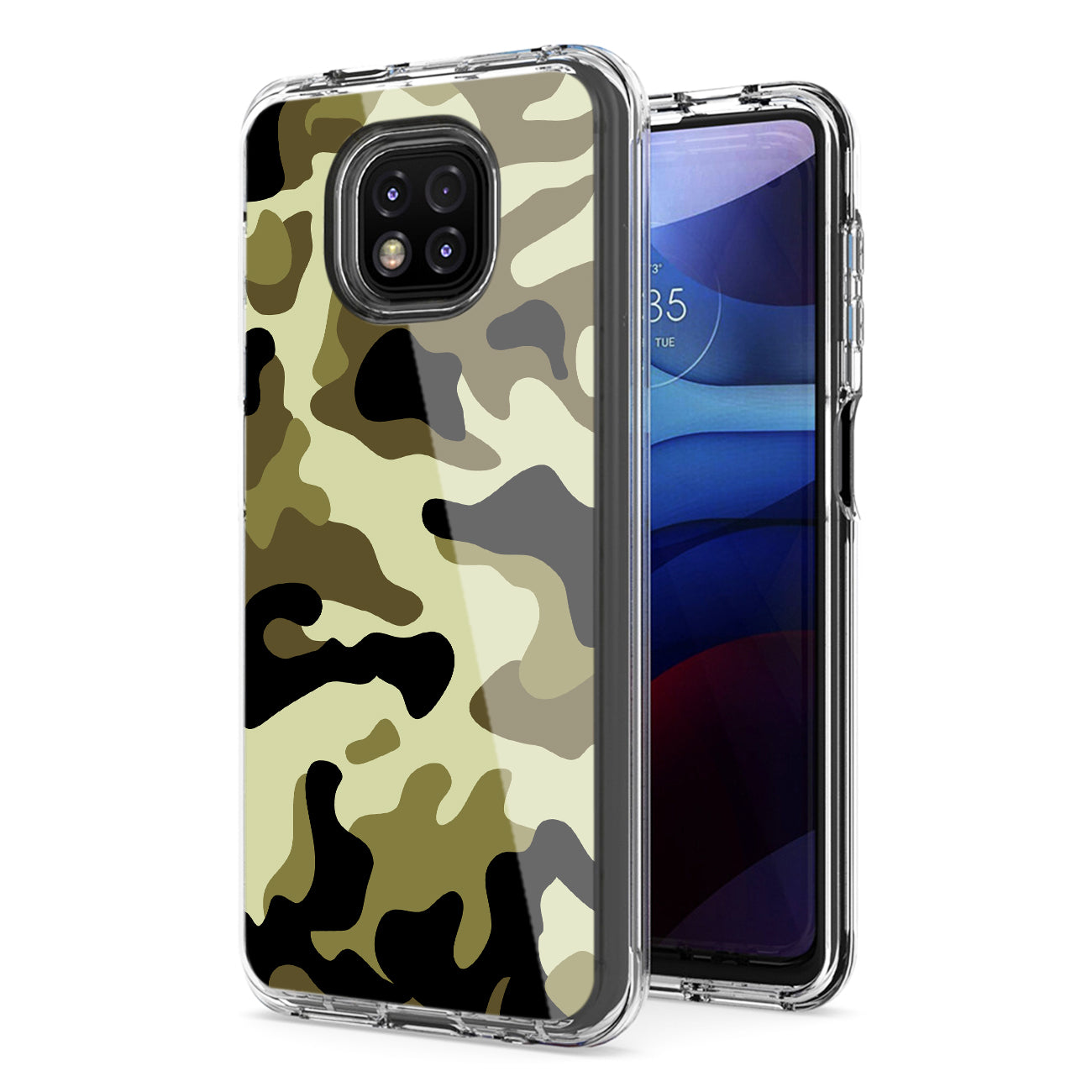 Camouflage Dual Layer Hybrid Hard Plastic and Soft TPU Rubber Case Cover for Motorola G POWER 2021 in Green
