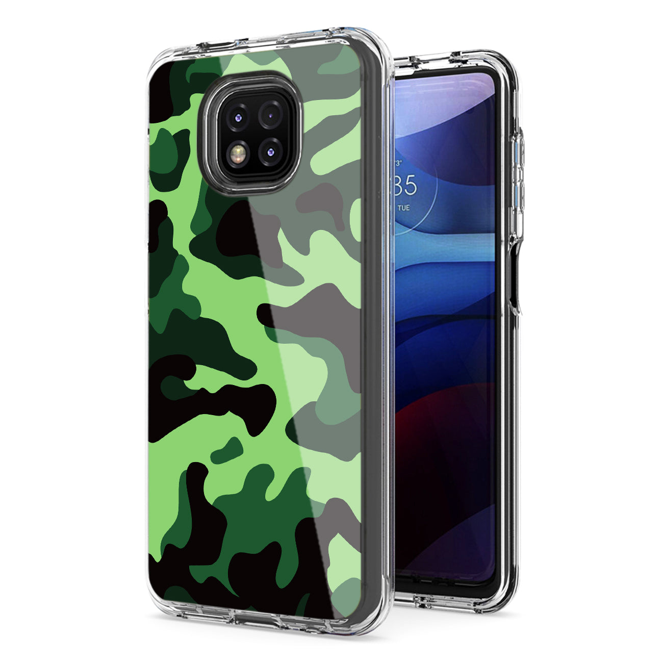 Camouflage Dual Layer Hybrid Hard Plastic and Soft TPU Rubber Case Cover for Motorola G POWER 2021 in Mint Green