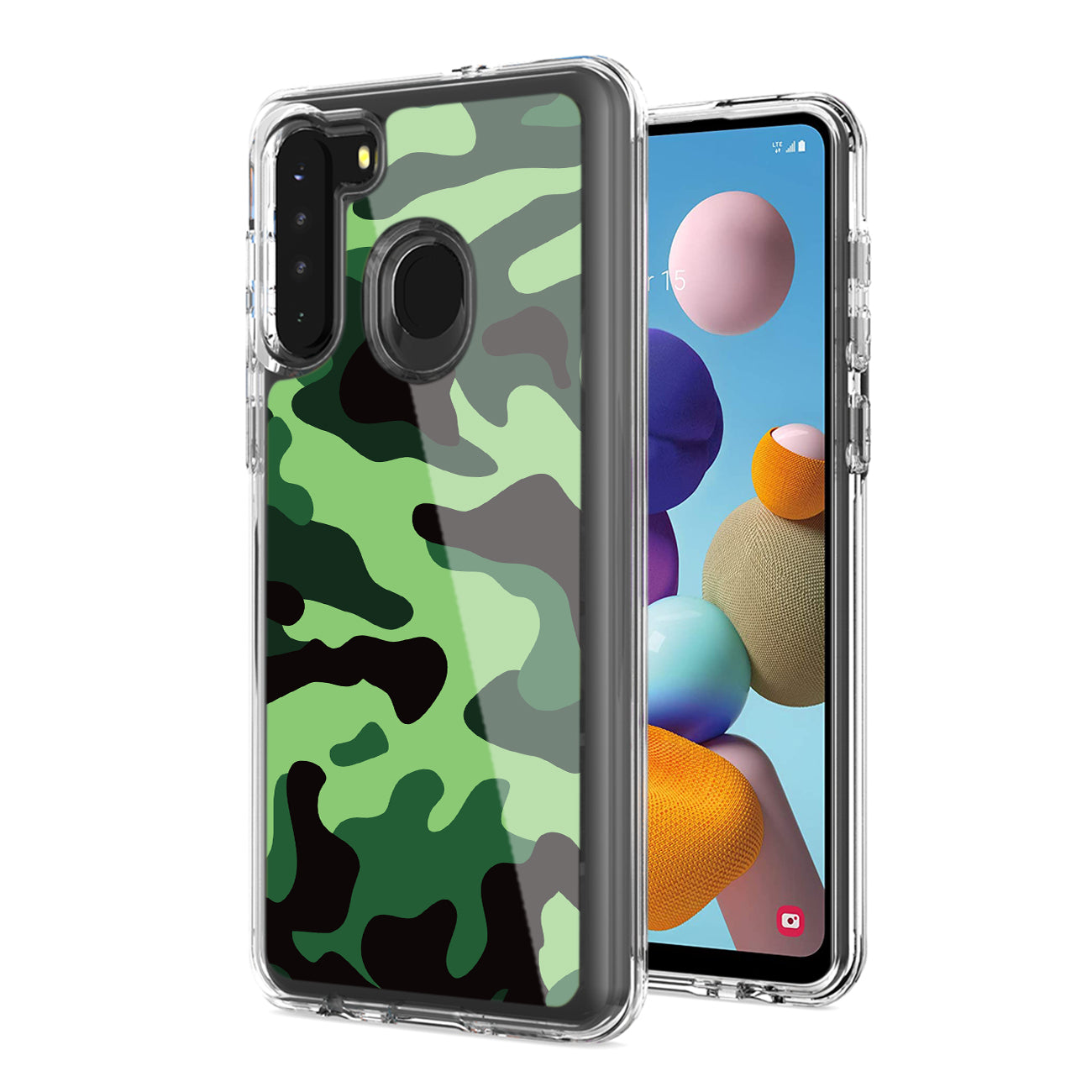 Camouflage Dual Layer Hybrid Hard Plastic and Soft TPU Rubber Case Cover for Samsung Galaxy S21/S30 in Mint Green