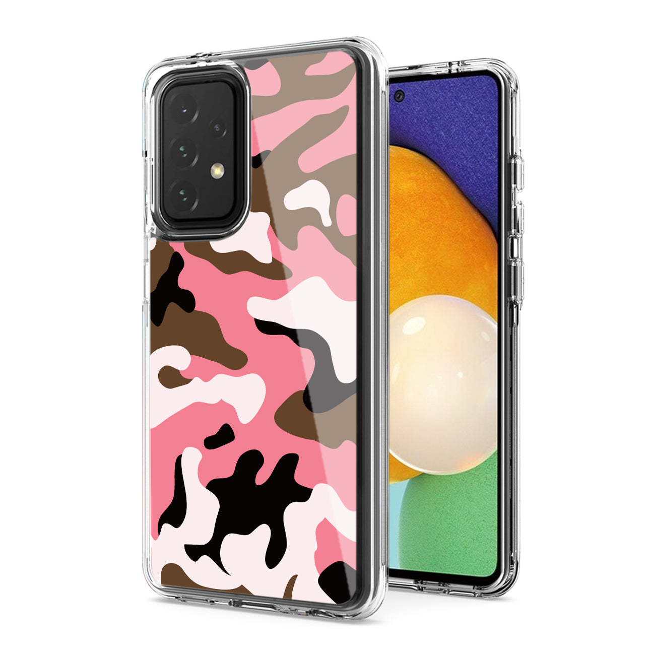 Camouflage Dual Layer Hybrid Hard Plastic and Soft TPU Rubber Case Cover for Samsung Galaxy A52 5G in Pink