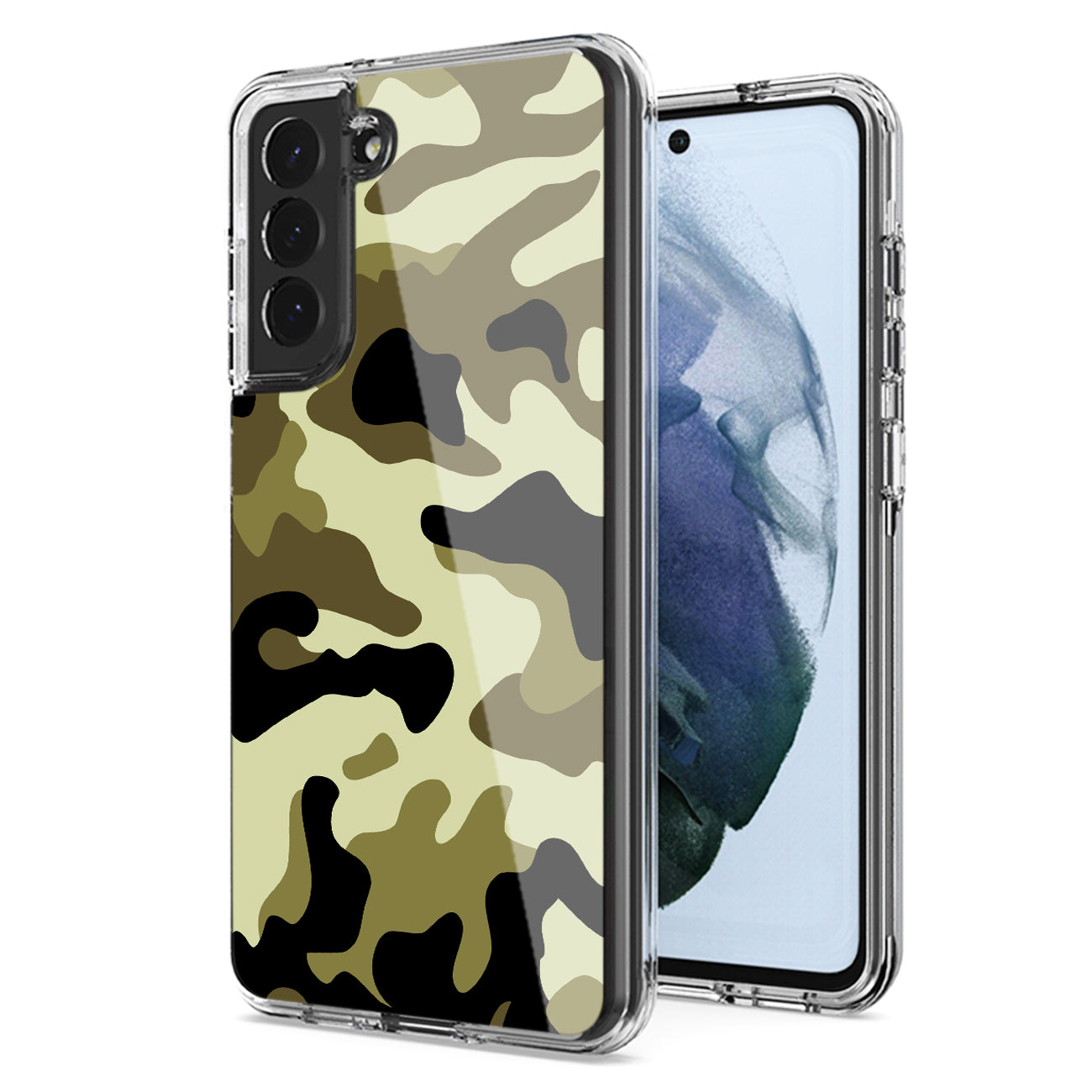 Camouflage Dual Layer Hybrid Hard Plastic and Soft TPU Rubber Case Cover for Samsung Galaxy S21 FE in Green