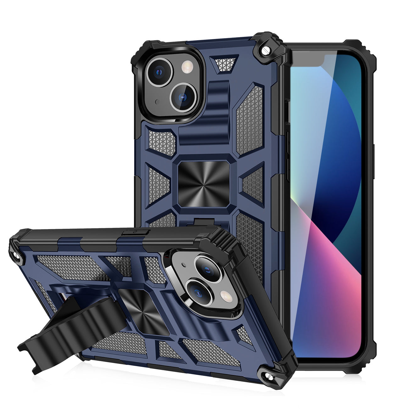 Built-in Kickstand TPU Case with Magnetic Mount for iPhone 13 in Blue – view 2