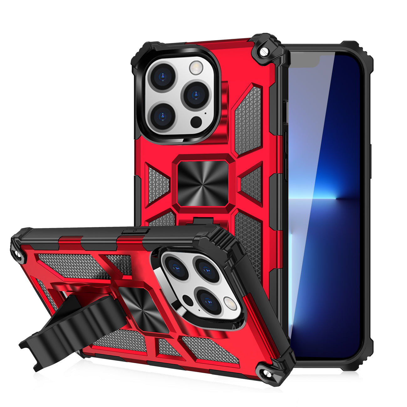 Built-in Kickstand TPU Case with Magnetic Mount for iPhone 13 Pro Max in Red – view 2