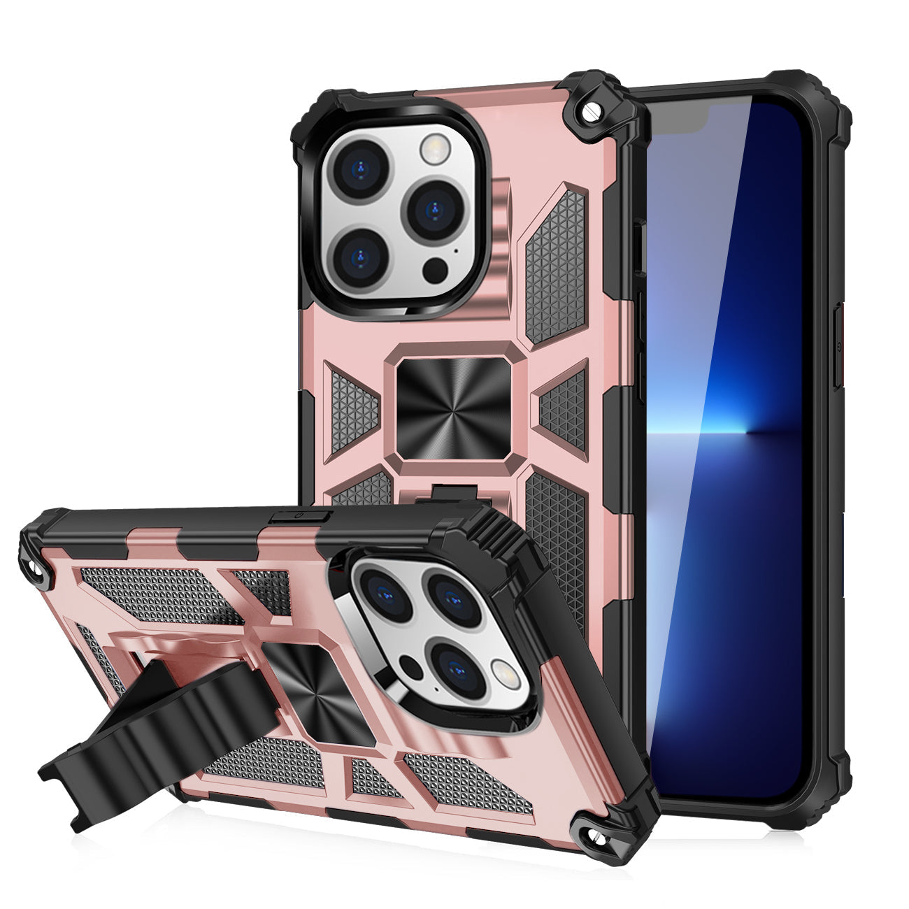 Built-in Kickstand TPU Case with Magnetic Mount for iPhone 13 Pro Max in Rose Gold – view 2