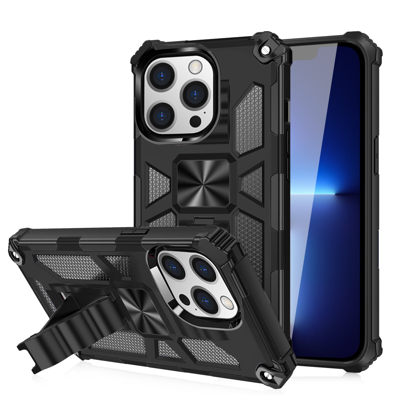 Built-in Kickstand TPU Case with Magnetic Mount for iPhone 13 Pro in Black – view 2